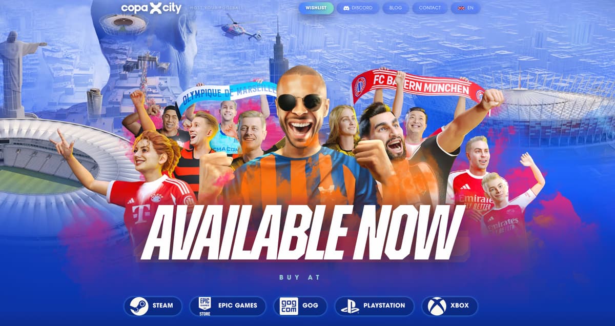 Copa City key art with football supporters and city landmarks